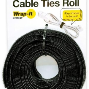 Wrap-It Storage Self-Gripping Cable Ties Roll - 8-inch (50-Pack) Black - Reusable Hook and Loop Ties - Black