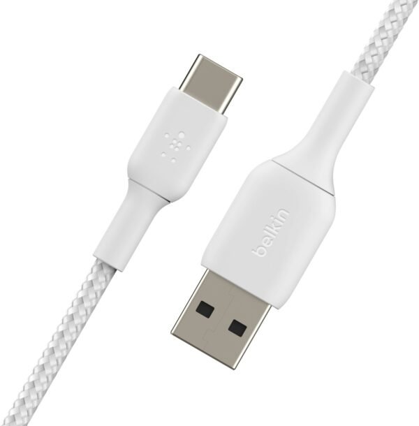 6582010_rd-scaled-1.jpg Belkin - BOOST↑CHARGE Braided USB-C to USB-A Cord 6.6ft for iPhone 16 Series, Samsung, Google Pixel 7 & 8, iPad Pro & More - White