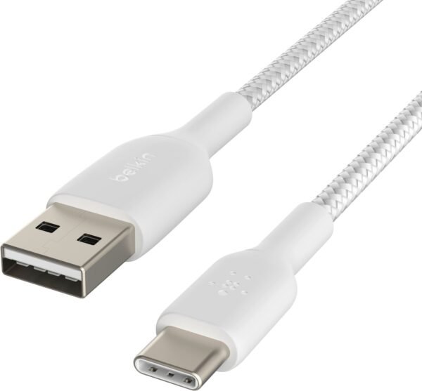 6582010_sd-scaled-1.jpg Belkin - BOOST↑CHARGE Braided USB-C to USB-A Cord 6.6ft for iPhone 16 Series, Samsung, Google Pixel 7 & 8, iPad Pro & More - White