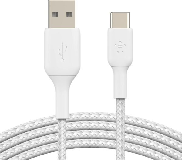 6582010ld-scaled-1.jpg Belkin - BOOST↑CHARGE Braided USB-C to USB-A Cord 6.6ft for iPhone 16 Series, Samsung, Google Pixel 7 & 8, iPad Pro & More - White